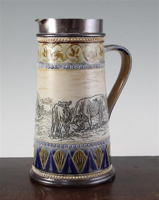 A Doulton Lambeth jug, decorated by Hannah Barlow 9.5in.